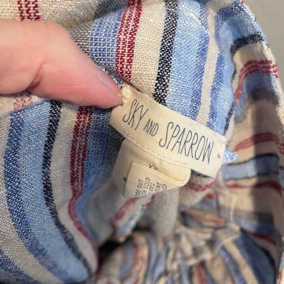 Sky & Sparrow Striped Linen Blend Paper Bag Shorts with Belt XS - Picture 3 of 4